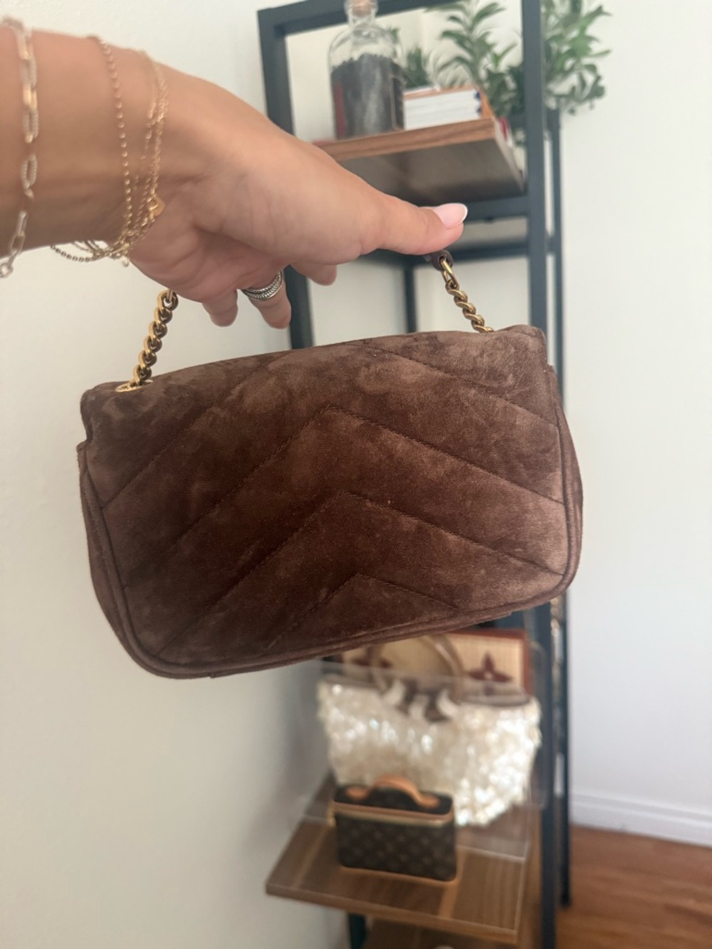 Saint Laurent Brown Suede Small Chain Envelope Bag - Picture 7 of 10